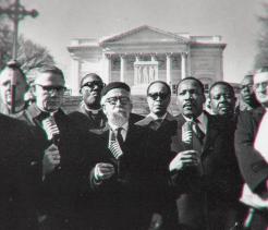 March on Washington for Jobs and Freedom in 1963. It features Dr. Martin Luther King Jr. alongside Rabbi Joachim Prinz, Rabbi Abraham Joshua Heschel