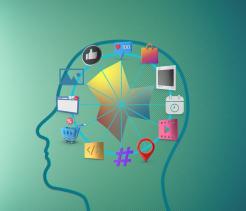 Silhouette of a head with media icons