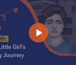 Educational video thumbnail entitled "Ruth: A Little Girl's Big Journey - Teach with Testimony", overlaid with play button
