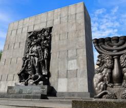View on a western side of The Monument to the Ghetto Heroes commemorating the Warsaw Ghetto Uprising of 1943 during the Second World War. Selected focus.