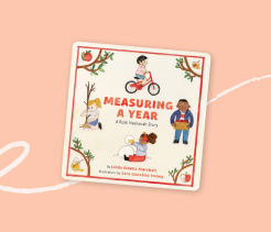 Cover of the children’s book Measuring a Year: A Rosh Hashanah Story, illustrated with children engaging in activities that represent the passage of time throughout the year.