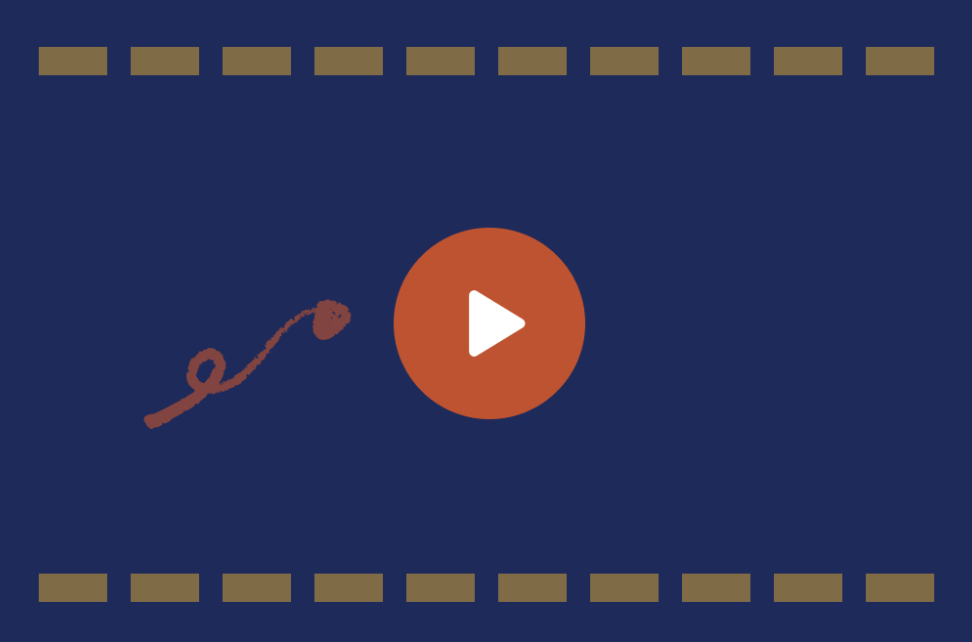 A thumbnail of a video with navy background and an orange play button