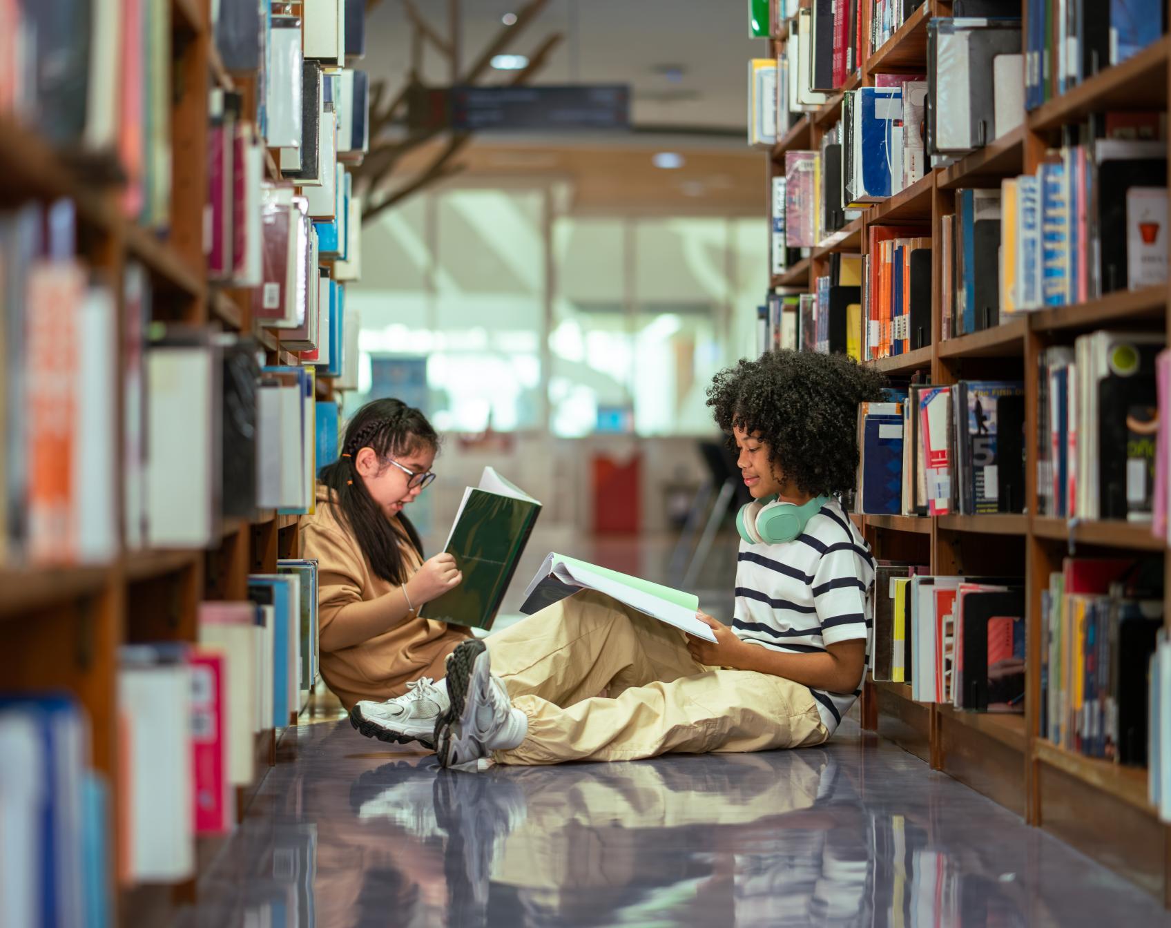 kids reading in library