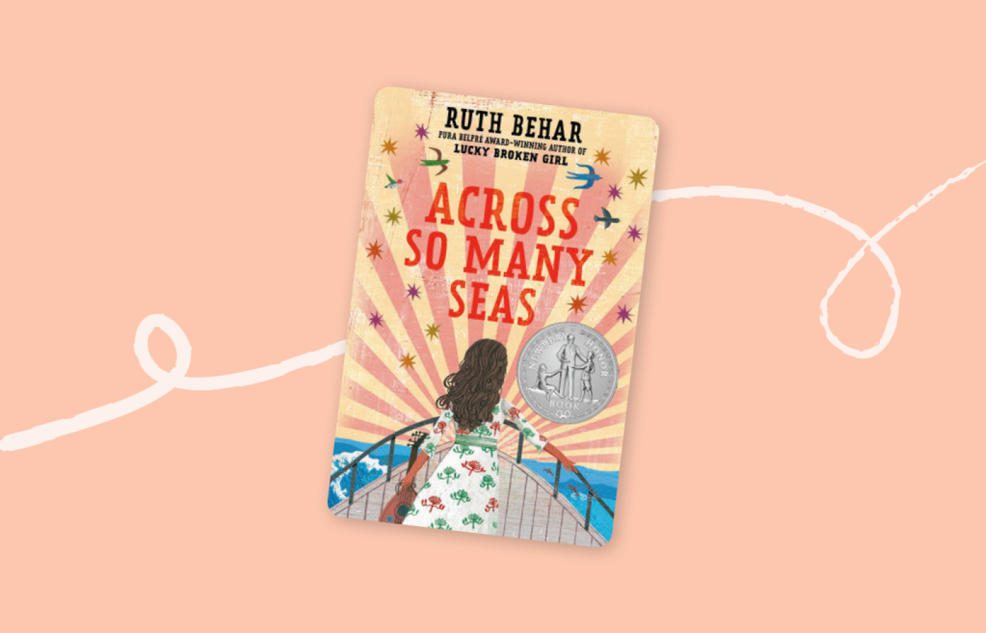 Cover of the book Across So Many Seas by Ruth Behar, illustrated with a girl standing on a ship’s deck looking out toward the ocean and horizon.